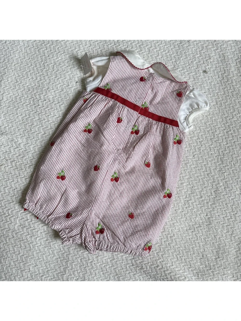 NEW Gymboree Strawberry Stripe Girls Seersucker Shortall and Bodysuit Set 6-12M